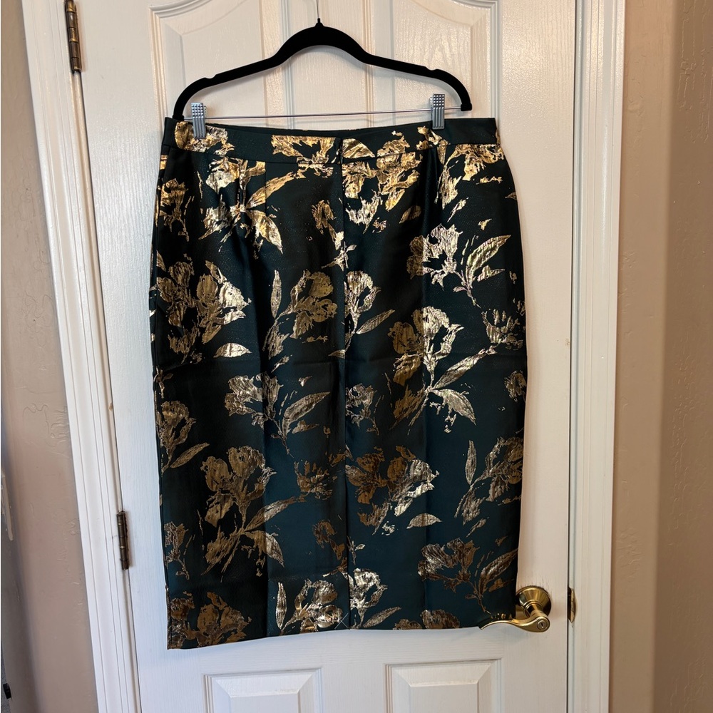 Talbots Floral Gold and Green Midi Skirt Women’s Size 16 New W Tags Femine - Picture 2 of 9